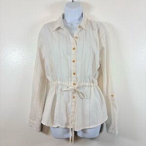 Dizzy Lizzy Cream Pinstripe Button Front Drawstring Blouse XL